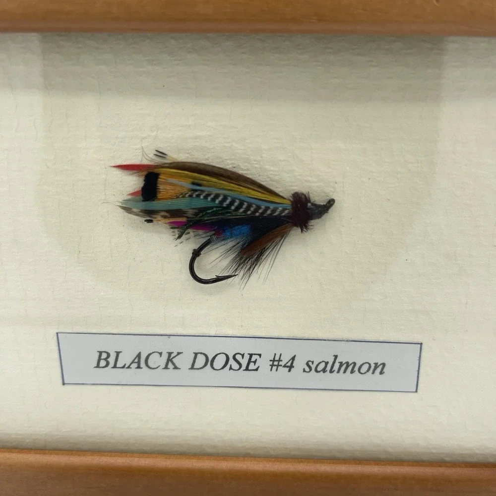Fly Fishing Black Dose #4 Salmon Hook Framed 5x7in